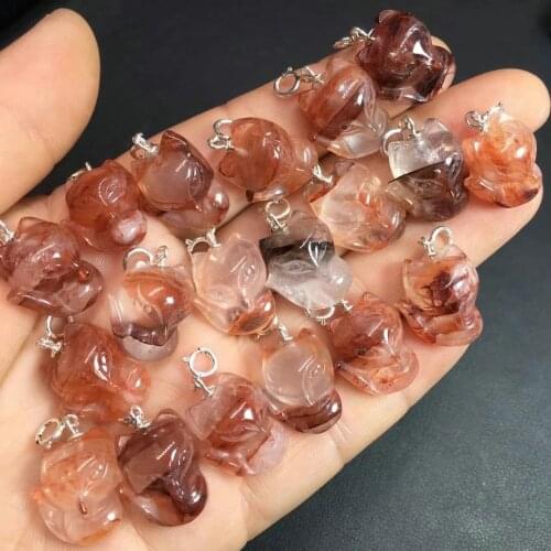 Natural Cute Red Hematoid Quartz Fox Pendant Crystal Carved Animal Figurine Gift Fashion Jewelry For Women