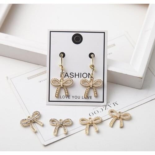 10pcs Trendy Rhinestone Pearl Bow Charms Pendant fit bracelet Earring DIY Fashion Jewelry Accessories Zinc Alloy