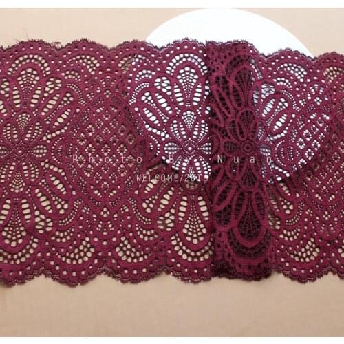 2M/lot 25cm wide Export good quality dark wine red elastic lace trim embroidered lace textile accessories X268