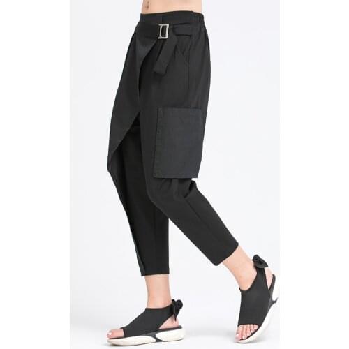 2021 spring and autumn new style personalized splicing nine point casual pants fashion Harem Pants Street cool elastic waist Leg