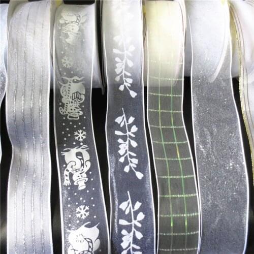 40mm White Series Silver Hand DIY Gift Box Packing Box Decorative Transparent Ribbon Cake Ribbon Christmas Accessories 277