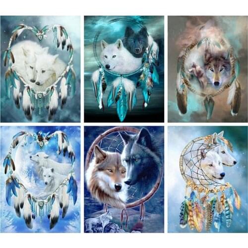 Diamond Painting Wolf Cross Stitch Rhinestone Mosaic Diamond Embroidery Animals 5D DIY Dreamcatcher Gift Diamond Art Painting
