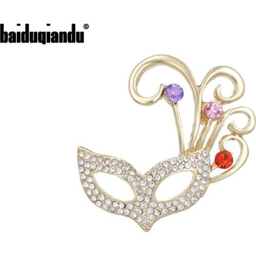 Baiduqiandu Masquerade Mask Crystal Brooches For Women Party Brooch Rhinestone Brooch Pins Jewelry Femme Bijoux Accessories