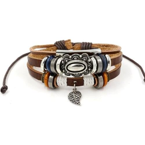 European and American ethnic style leaf multi-layer butterfly leather bracelet for women adjustable bracelet for men presents