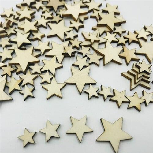 Julie Wang 100PCS Wood Star Charms Blank Perforated Wooden Slices Pendant Jewelry Making Accessory Decor Mixed 10/12/15/20mm