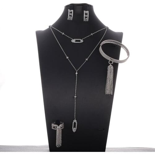 Janekelly4 pcs Bridal Zirconia Full Jewelry Sets For Women Party, Luxury Dubai Nigeria CZ Crystal Wedding Jewelry Sets