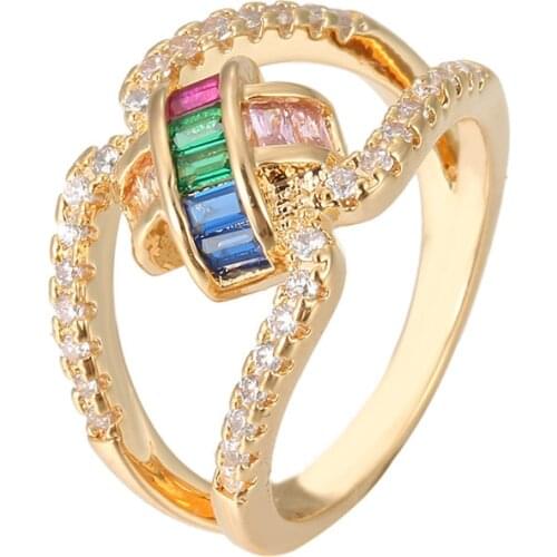 Ring Rainbow Series Cross Ring Micro Inlay Square Color Zircon Ring Engagement Ring Ladies Ring