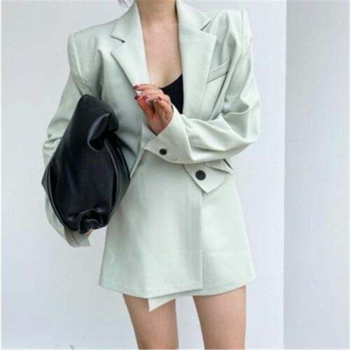 Korean Style Solid Suit Set for Ladies Elegant Fashion All-match Fresh Notched Suit+high Waist Solid Double-breasted Skirt