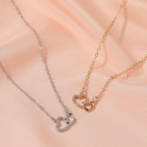 Cute Double Heart-shaped Necklace Exquisite Crystal Zircon Pendant Gold Clavicle Chain Necklaces For Women Wedding Jewelry