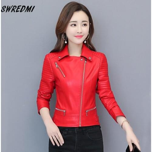 Motorcycle Leather Coat Female Fashion Jackets High Street Zipper Leather Clothing Plus Size S-4XL Short Suede Ladies SWREDMI