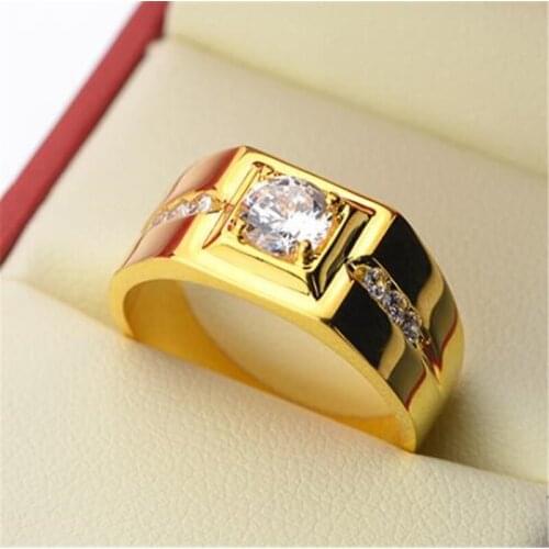 Fashion jewelry Men Engagement gold filled ring 1ct Stone 5A Zircon Birthstone Wedding Band Ring for men Wholesale