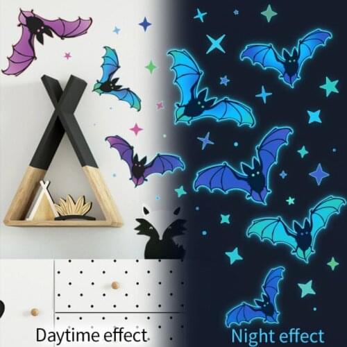 Halloween Bat Design Decal Art Wall Stickers Luminous PVC Scary Kitten For Home Decor DIY Stickers Fridge Wallpaper Decoration