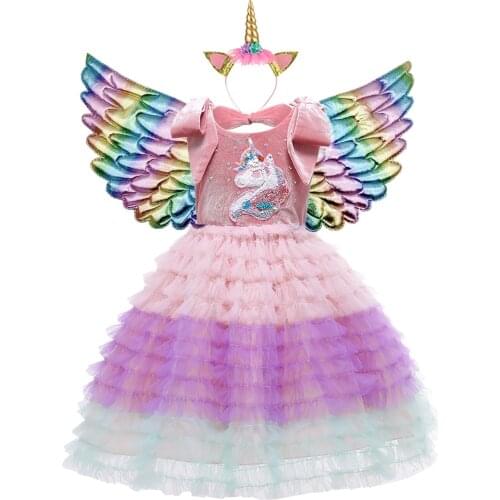 New dress Unicorn dress girl dress velvet autumn winter dress party dress show dress 3 4 5 6 7 8 9 10 year old dress