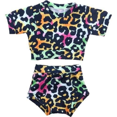 New Toddler Baby Girl Summer Leopard Outfits Short Sleeve Crop Top and Short Pants 2Pcs Clothes Set