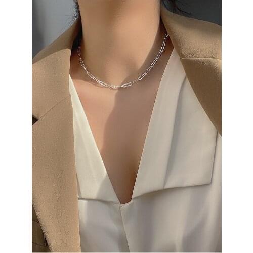 925 sterling silver jewelry with sparkling square geometric clavicle chain choker necklace sweater chain for female party