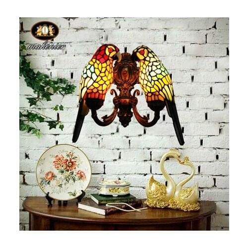 Living room bedroom bedside aisle villa club retro parrot stained glass stained glass wall decoration