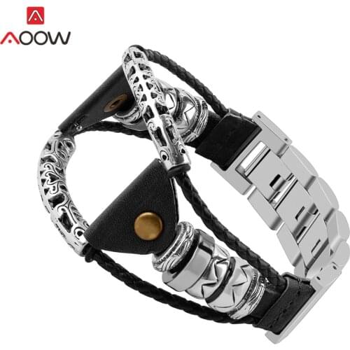 Braided Leather Bangle Strap for Samsung Galaxy Watch3 45mm 46mm Gear S3 Huawei GT 2 Stainless Steel Link Replacement Watch Band