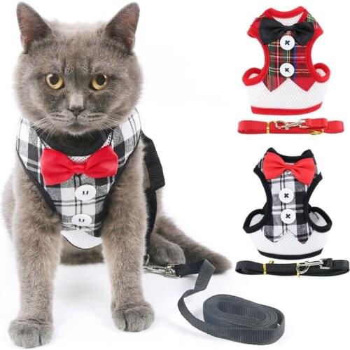 Christmas Pet Dog Harness with Leash Set Adjustable Vest Harness with Bowknot for Small Medium Dogs Cats Pet Puppy Supplies
