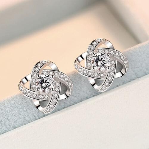 Vintage Minimalist Wedding Flower Earrings Cute Female Small Zircon Stone Earrings 925 Sterling Silver Stud Earrings For Women