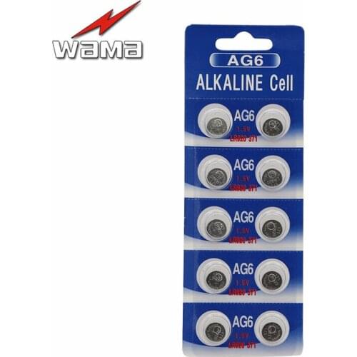 10x Wama AG6 LR920 371 370 1.5V Alkaline Button Cell Coin Battery Wholesale Factory High Capacity Disposable Calculator Toy New