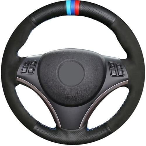 Hand-stitched Black PU Faux Leather Suede Steering Wheel Cover for BMW E90 E91 E92 E93 E87 E81 E82 E88 E84 320i 325i 330i 335i