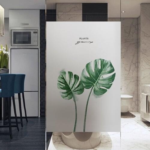 Custom Size Static Cling Window Film Green Plant Style Decorative Privacy Protection Frosted Glass Sticker For Window Door Cabin