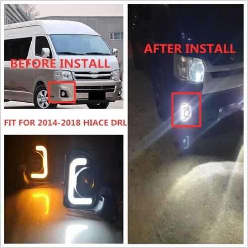 2PCS Car LED DRL Daytime Running Light 12V Fit For Hiace 2014 2015 2016 2017 2018 FOG LAMP COVER With Turn Signal style relay