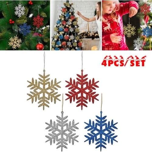 4Pcs Christmas Glitter Snowflakes Paper Garlands Xmas Tree Decoration Hanging Ornaments Pendant For Home Decor