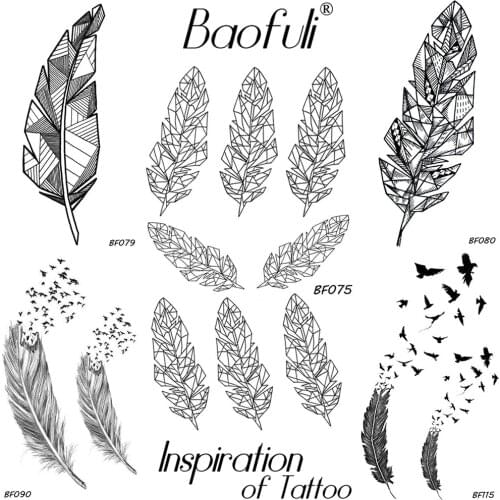 BAOFULI Men Geometric Temporary Tattoo Stickers Leaf Birds Feather Water Transfer Fake Tatoos Women Party Black Body Art Tattoos