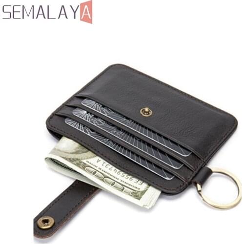 Top Quality Cowhide Leather Wallet Bank Business Id Card Holder Wallet Case Key Ring Hook Wholesales In Stock Free Shipping
