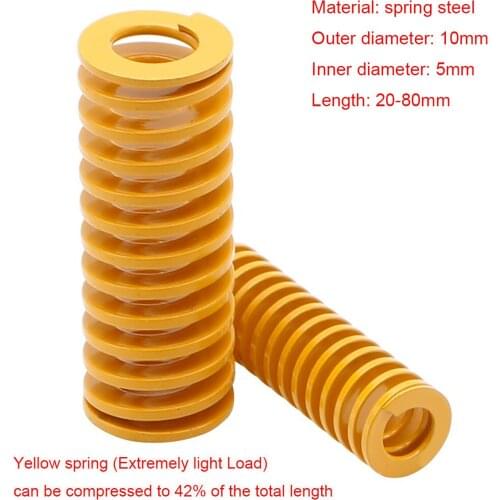 Yellow Extremely Light Load Press Compression Spring Loading Die Mold Spring Outer Dia 10mm x Inner Dia 5mm x Length 20-80mm