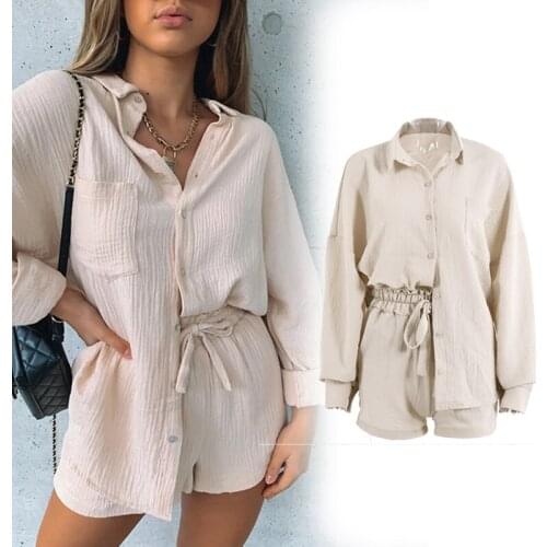 Spring Summer White Casual Short Set Women Two Piece Set Shirt Blouse Tops Cotton Linen Shorts Pants Fashion Daily Loose Suit