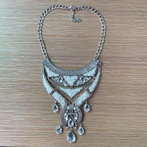 Bohemian Ethnic Maxi Choker Necklace Women Big Bib Collares Silver Plated Geometric Bead Choker Necklaces Bijoux Chunky Necklace