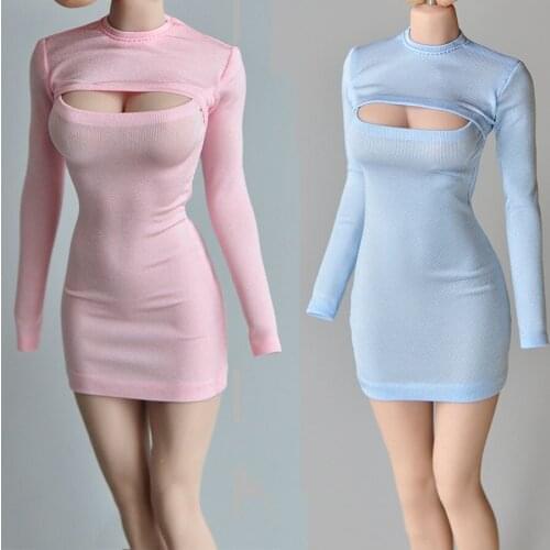 1/6 female figure clothing accessories open chest T-shirt long bottom dress for 12 inch action figure