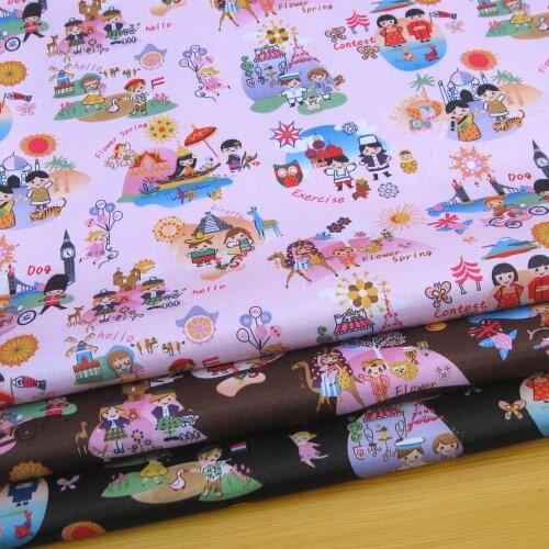 1 yard Polyester/PVC coated Waterproof Fabric for bag, handmaking, Towr, Bridge and girl (width=140cm)
