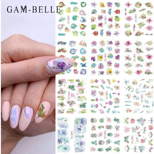 GAM-BELLE 12 Designs/Set Nail Water Transfer Sticker Spring Flower Fruit Pattern Decals DIY Slider For Manicure Nail Watermark