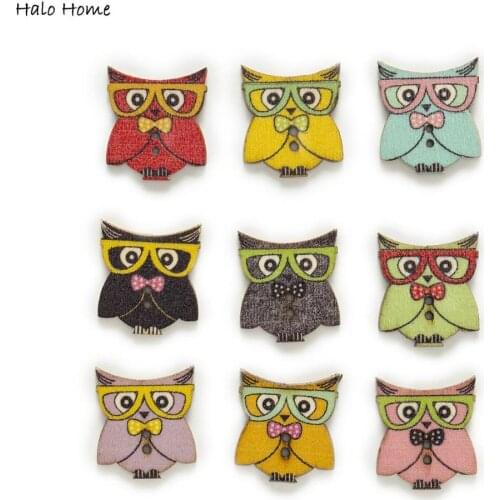 2 colors 30pcs Tie Owl Wood Buttons Sewing Scrapbooking Clothing Headwear Handmade Crafts Home Decor Accessories DIY 24x21mm