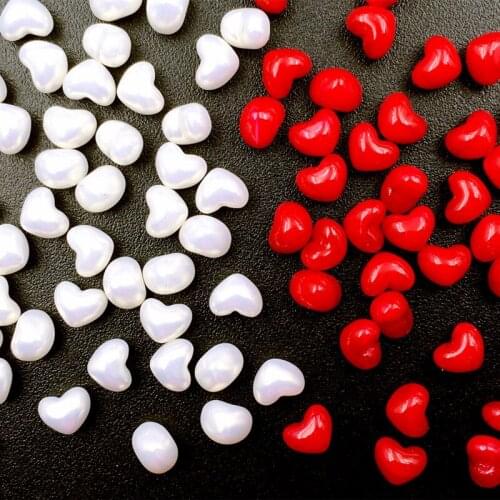 20pcs/pack Japan Korea Alloy Nail Art 3D 6mm Red Beige Heart Pearl Metal Accessories for Phototherapy Nail Sticker DIY