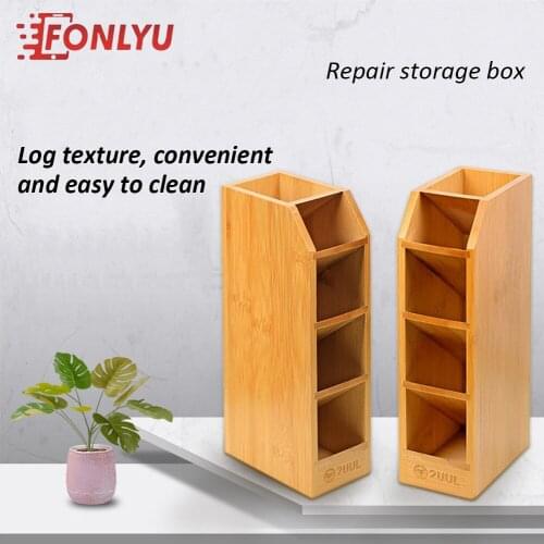 2UUL Bamboo Storage Rack Screwdriver Tweezers Solder Paste Woodiness Storage Organizers Box Desktop Grooming Phone Repair Tool