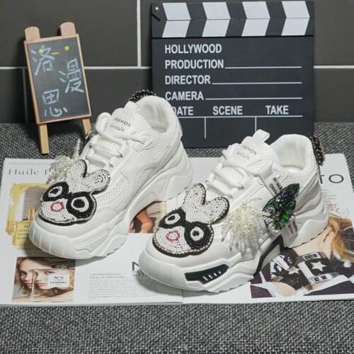 White old shoes female 2021 new trendy brand heavy industry shiny rhinestone thick-soled sports casual shoes