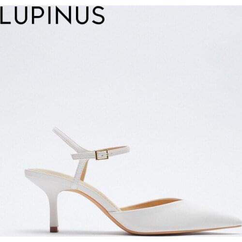 LUPINUS Summer White Pointed Women Sandals 2021 New Fashion Ankle Strap Buckle Women High Heels Elegant Thin Heel Women Pumps
