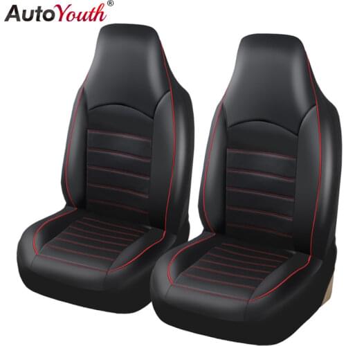 AUTOYOUTH PU Leather Front Car Seat Covers Fashion Style High Back Bucket Car Seat Cover Auto Interior Car Seat Protector 2PCS