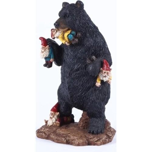 Gnomes in Trouble with Bear Statue Resin Simulation Animal Crafts Ornaments Decor for Home Garden Lawn D1