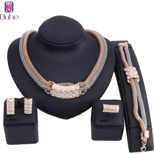 Exquisite Dubai Gold Crystal Jewelry Set Luxury Nigerian Woman Wedding Fashion African Beads Jewelry Set Costume Design