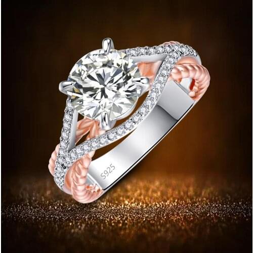 J.C Round Cut White Topaz 925 Sterling Silver Rose Gold Ring Size 6 7 8 9 Women Cocktail Fine Jewelry Gift