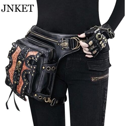JNKET New Women Steam Punk Waist Bag Multifunction Belt Bag Shoulder Bags PU Leather Crossbody Bags Large Capacity Sling Bag