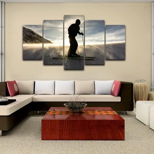 Modern Canvas Pictures HD Printed Wall Art Unframed 5 Pieces Outdoor Sports Skiers Snow Landscape Living Room Home Decor Paint