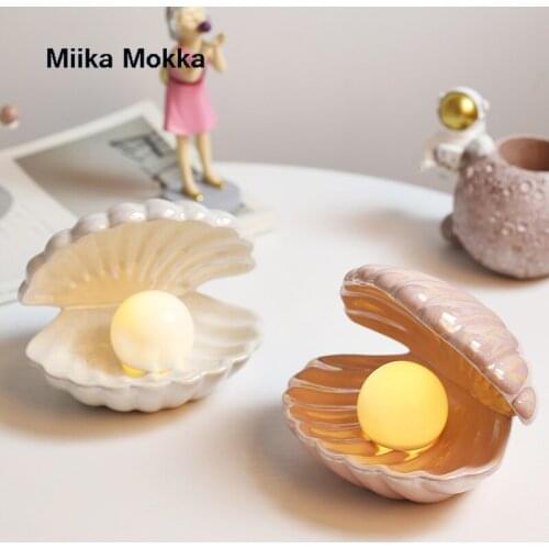 Ceramic Night Light Desktop Decoration Shell Light Jewelry Storage Decorations European Style Bedside Lamp Pink White