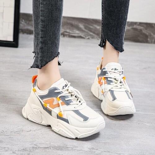 Womens Sneakers Mesh Thick Bottom Lace Up Patchwork Female Daddy Shoes Leisure Comfortable Ladies Vulcanized Shoe Fashion New