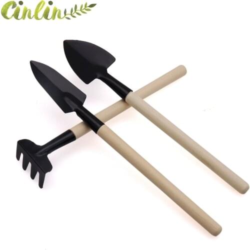 3Pcs Mini Wooden Handle Garden Tool Soft Grip Hand Trowel Bonsai Shovel Rake Cultivator Tools Garden Lawn Farmland Transplant